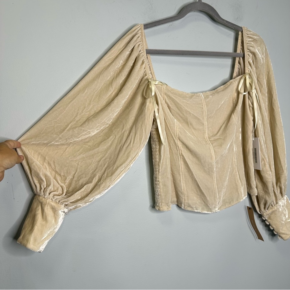 Reformation Julietta Cream Square-Neck Puff-Sleeve Velvet Corset Top - Picture 7 of 12